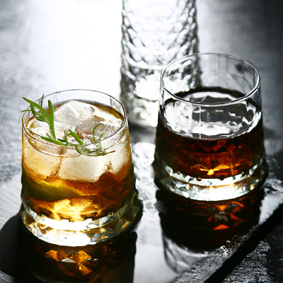 Round bottom diamond-cut cool whiskey glasses