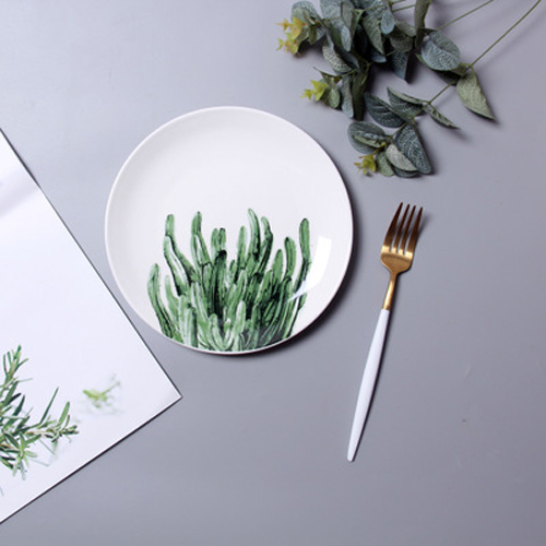 Round Plant-print  Porcelain Dish