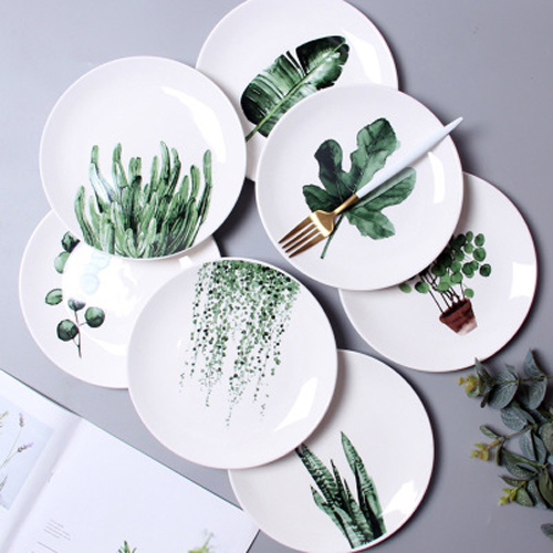 Round Plant-print  Porcelain Dish