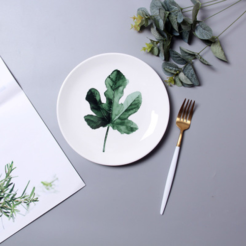 Round Plant-print  Porcelain Dish