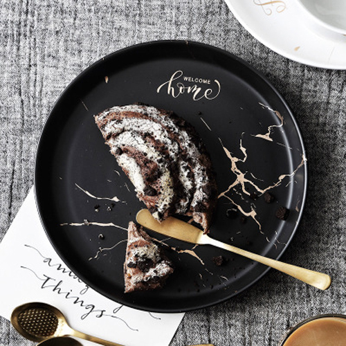 Black&White  Porcelain Dish with Marbling Pattern