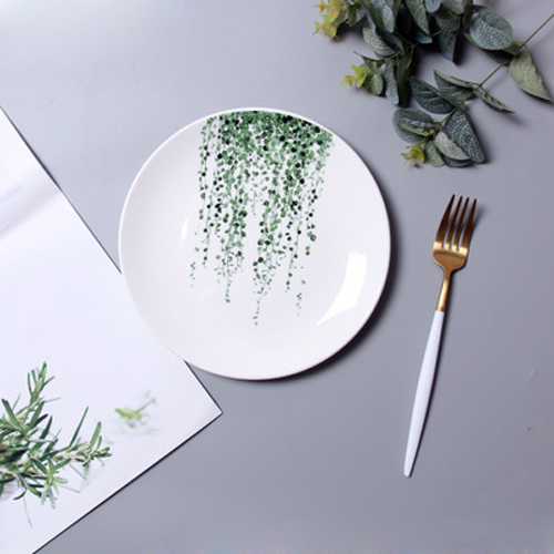 Round Plant-print  Porcelain Dish