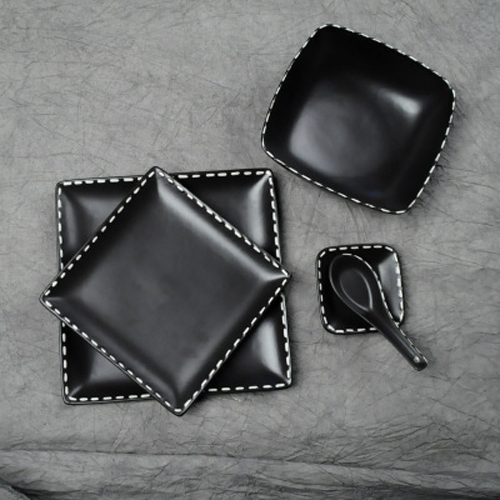 Dotted-line Edged Black Stoneware Cutlery Sets