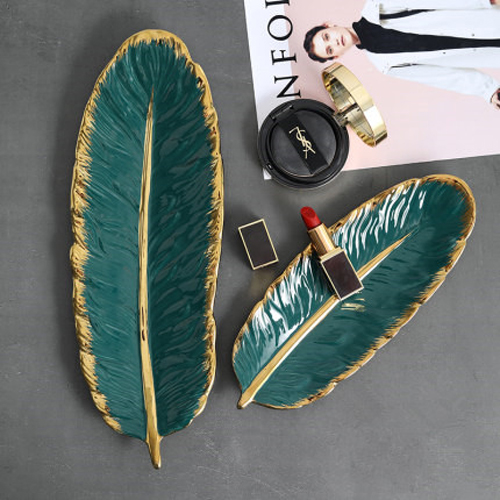 Ceramic  Feather-shaped Jewelry Tray