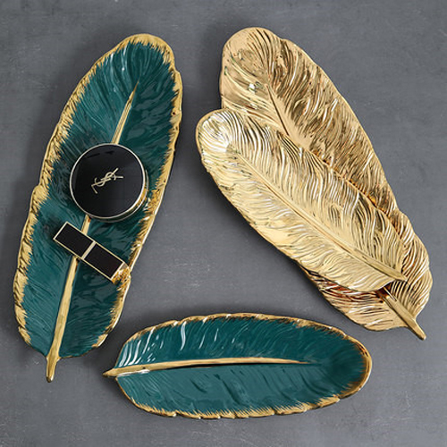 Ceramic  Feather-shaped Jewelry Tray