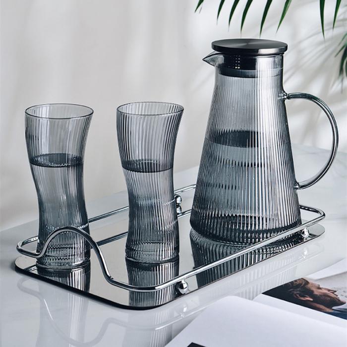 Vertical Grain Glass Cold Water Bottle and Cup