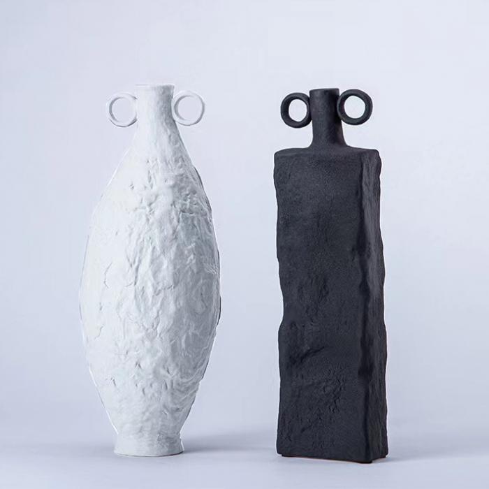 Black and White Ceramic Vase with Two Ears