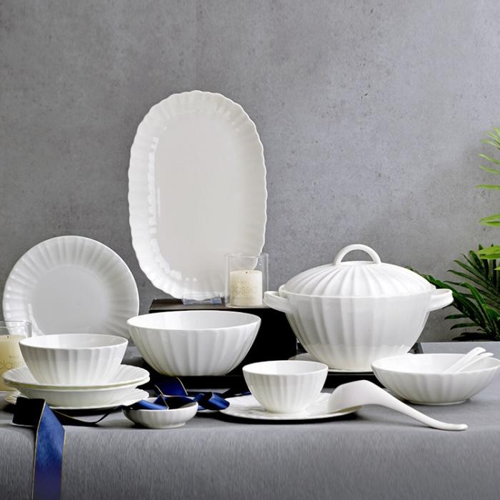 White  Line-Embossed Bone-china Cutlery Sets