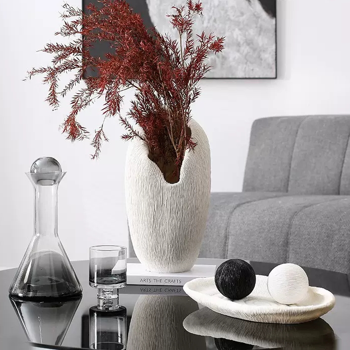 Coral Grain Surface Resin Vase&Tray&Ball Sets