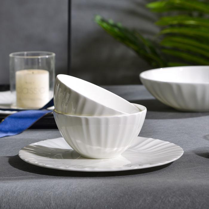 White  Line-Embossed Bone-china Cutlery Sets