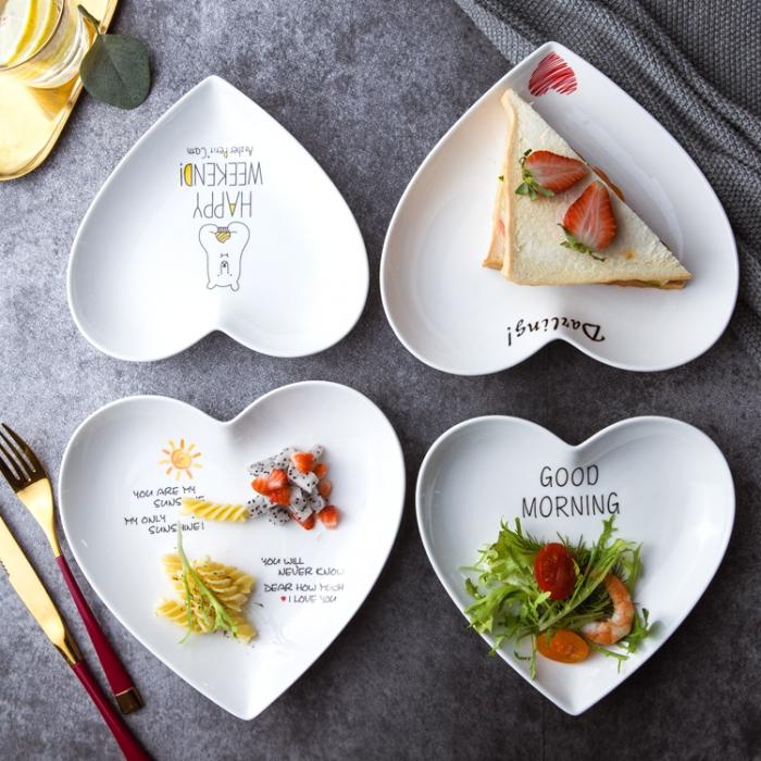 Printed Heart-shape Deep Porcelain Dish