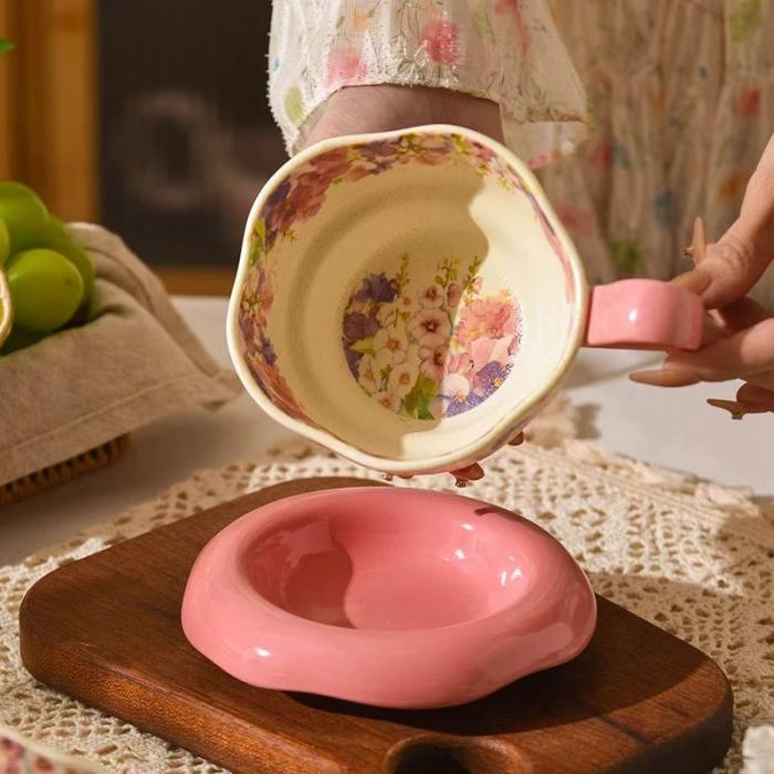 Elegant Porcelain Coffee Cup Set (Pink)