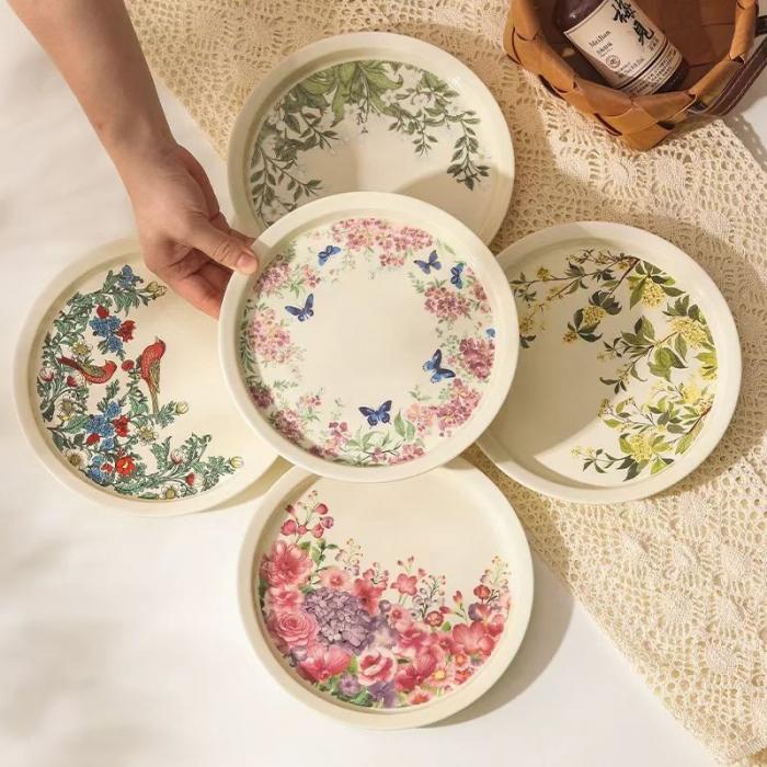 Vintage Ceramic Dish  with Silk Screen-printed Flowers