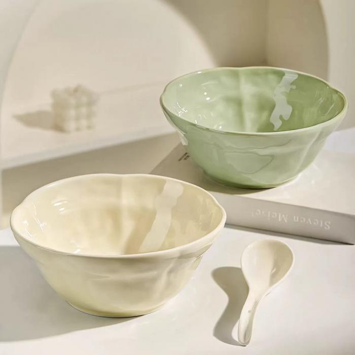 Creamy Colored Ceramic Noodle Bowl