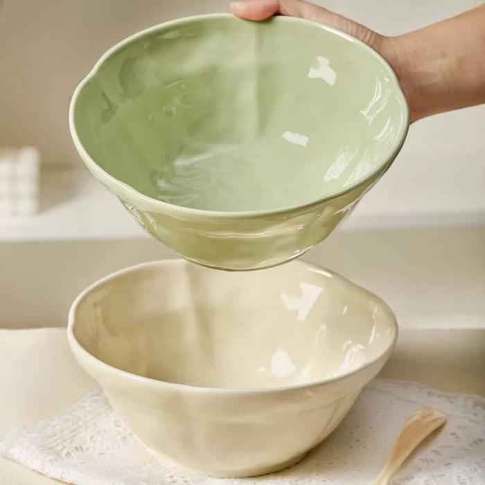 Creamy Colored Ceramic Noodle Bowl