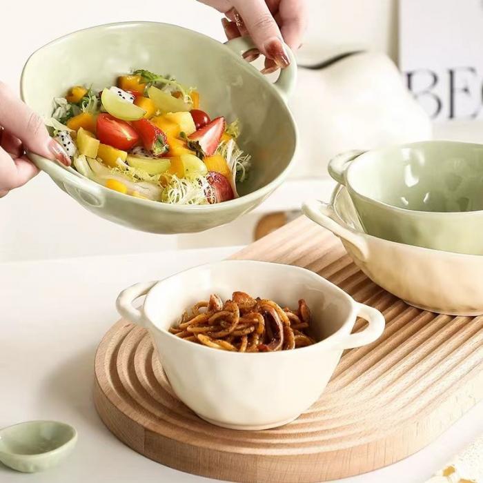 Creamy Colored Ceramic Double-Handled Mixing Bowl