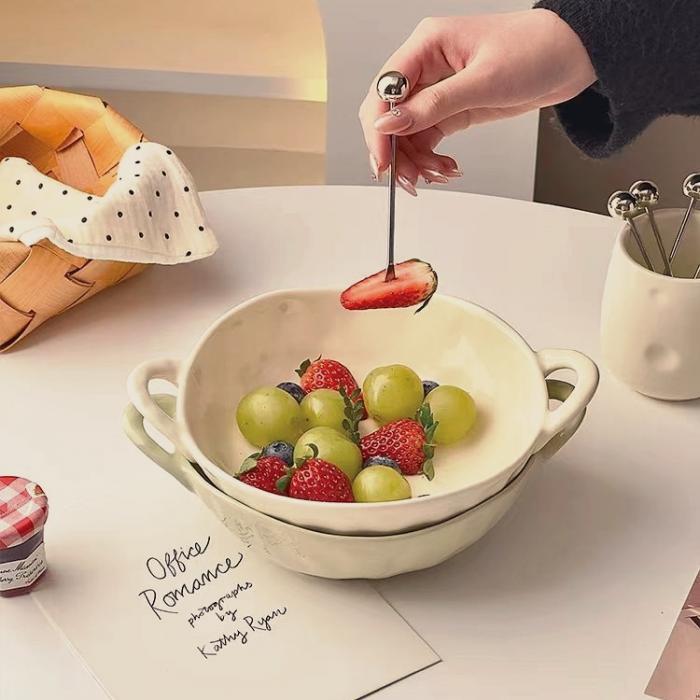 Creamy Colored Ceramic Double-Handled Mixing Bowl