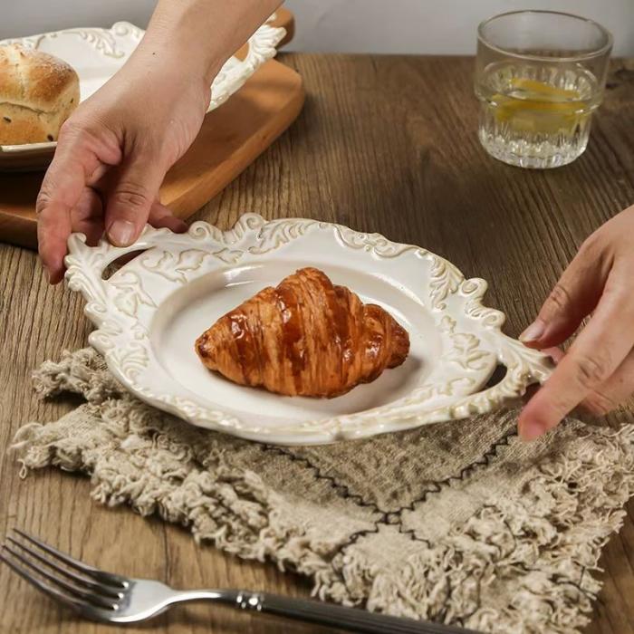 Relief Vintage Ceramic  Double-handled Dish Set