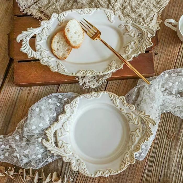 Relief Vintage Ceramic  Double-handled Dish Set